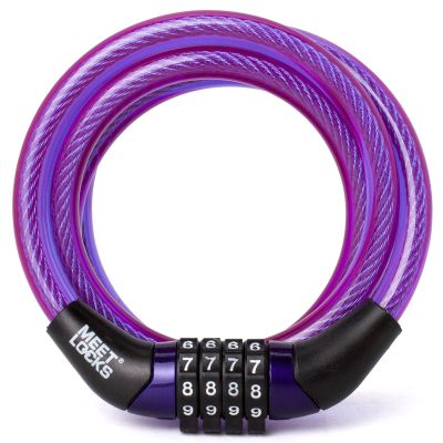 MEETLOCKS Combination Bike Cable Lock, Lightweight Mini Bike Lock for Kids Bike,Cable Size 1/3" x 4', Purple Security Cable Lock
