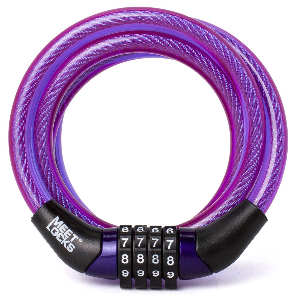 MEETLOCKS Combination Bike Cable Lock, Lightweight Mini Bike Lock for Kids Bike,Cable Size 1/3" x 4', Purple Security Cable Lock