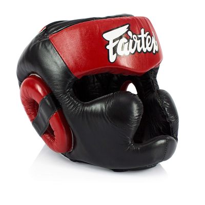 Fairtex HG13 Genuine Leather Boxing Headgear - MMA & Muay Thai Protection with Adjustable Straps and Multi-Layered Shock Absorption - Ideal for Boxing, Sparring, and Martial Arts(Black/Red/Medium)