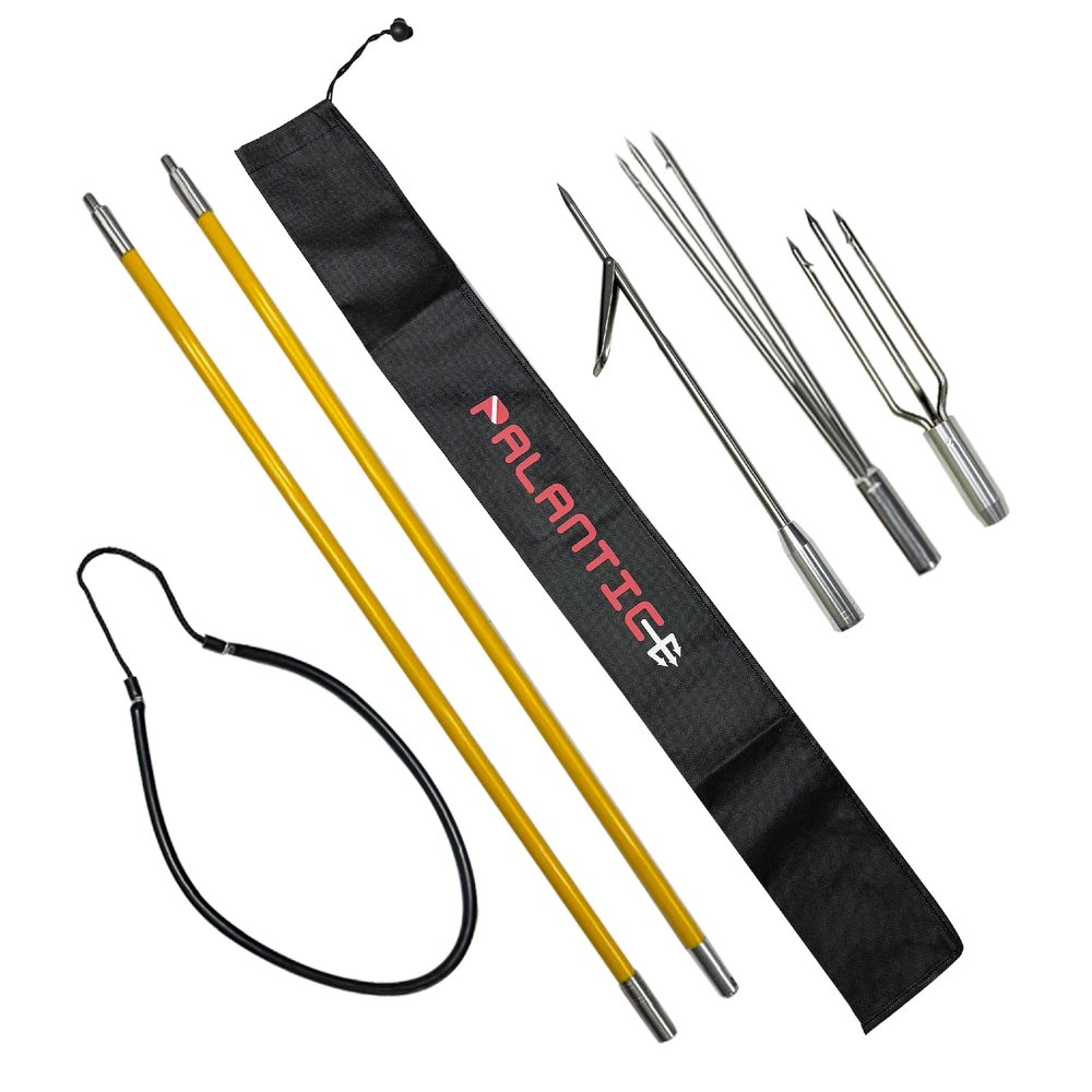 Scuba Choice 5' (Two-Piece) Fiberglass Travel Pole Spear, 3 Speartip Set (12" Paralyzer, Single Barb & Lionfish Tip) w/Black Hawaiian Sling & Carry Bag, Ice Spearfishing & Underwater Hunting Gear