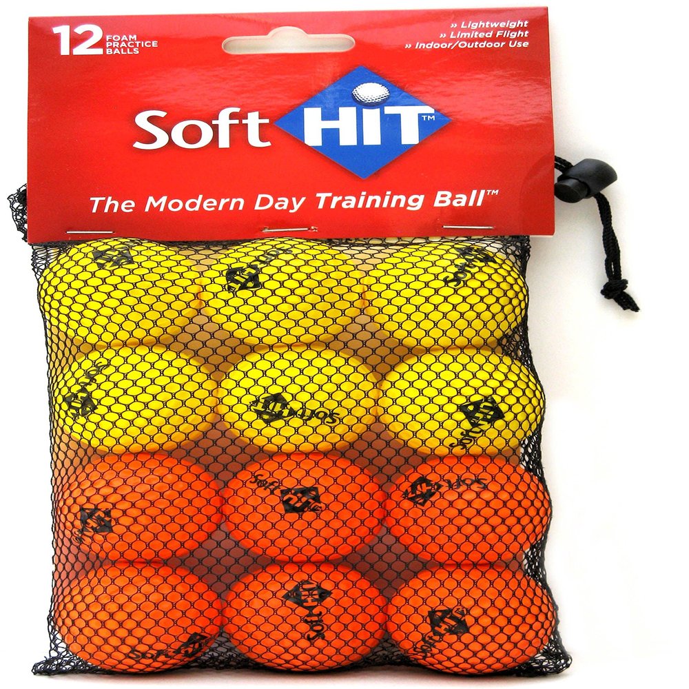 Soft Hit Golf Foam Practice Balls 12 Pack, with Carry Tote - Orange/Yellow - Limited Flight - Indoor or Outdoor Training Polyurethane Foam