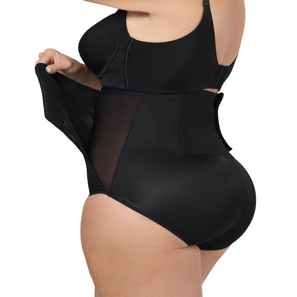 Leonisa High Waist Post Surgical Firm Compression Panties with Adjustable Belly Wrap, Black, M