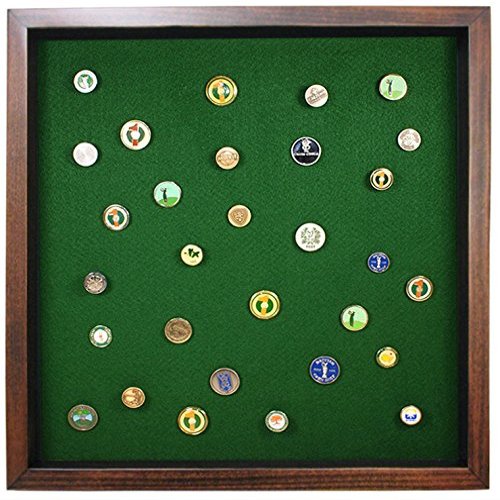 Eureka Golf Products Golf Ball Marker Display Case w/ Acrylic Cover | Holds 100 Pegged or Non Pegged (Flat) Ball Markers | Cherry Finish | Wall Mounted Wooden Case | Measures 15.5" W X 16.5" H