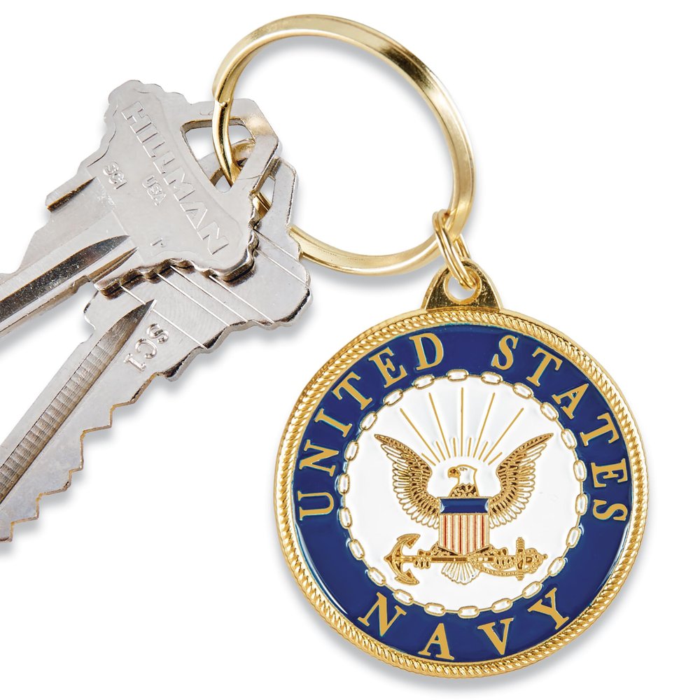 EEC, Inc. US Navy Crest Keychain Patriotic Key Rings Military Gifts Collectibles Men Women, Blue, 1 1/2"