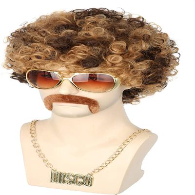 Topcosplay Men Wigs 70s 80s Disco Hippies Afro Wig Short Curly Male Wigs Blonde Mixed Brown Halloween Costume Wig