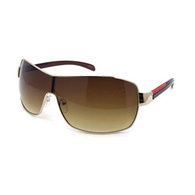SA106 Mens Italian Designer Fashion Wrap Shield Sport Pilot Sunglasses Gold - Brown