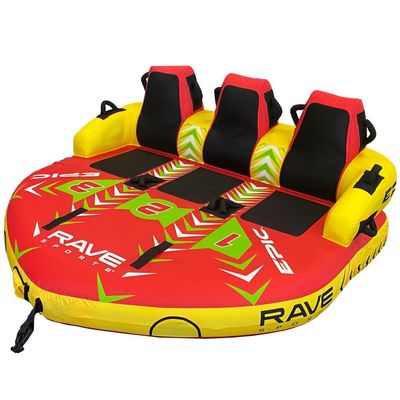 RAVE Sports Epic Towable Tube, 1-3 Riders, Dual Tow Points, Stable Couch-Style Seats with Backrest, Durable Nylon Cover, Neoprene Padding, Foam-Filled Reinforced Handles, Boat Towables-Tubes