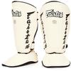Fairtex SP7 Muay Thai Shin Guards for Men, Women, Kids | Shinguards Made with Syntek Leather & are Premium, Lightweight & Durable | Detachable shin & Foot Protector- Large, White view 1