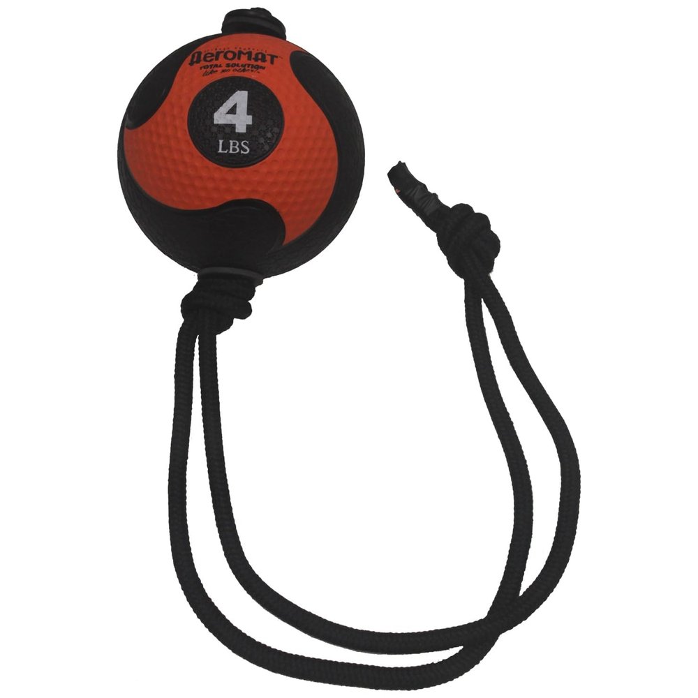 AEROMATS Elite Power Rope Medicine Ball for Core Strength/Rotational Movements Training - 4 lbs - Black/Orange - 7.75" Diameter - 37" Rope