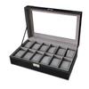 Sodynee WBPU12-03 Watch Dislpay Box Organizer, Pu Leather with Glass Top, Large, Black view 1