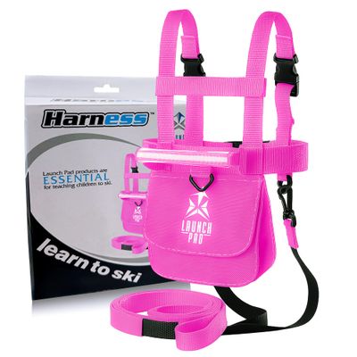 Launch Pad Toddler Ski Harness with Leash - Ski Harness for Kids w/ 7' Elasticized Leash, Easy Lift Handle & Built-in Backpack | Teaches Speed Control & Snowboard Training for Kids | Pink