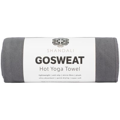 Shandali Hot Yoga GoSweat Microfiber Hand Towel in Super Absorbent Premium Gray Suede for Bikram, Pilates, Gym, and Outdoor Sports. 16 x 26.5 inches.