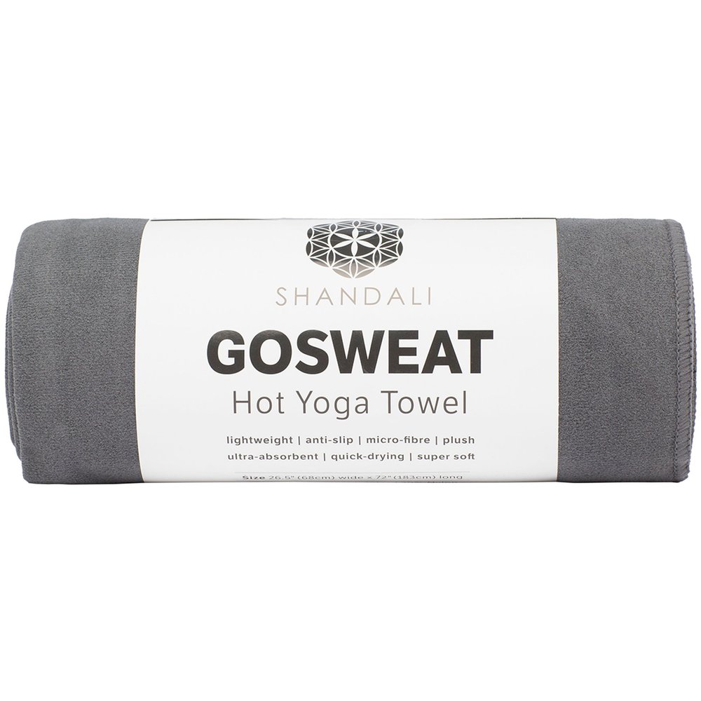 Shandali Hot Yoga GoSweat Microfiber Hand Towel in Super Absorbent Premium Gray Suede for Bikram, Pilates, Gym, and Outdoor Sports. 16 x 26.5 inches.