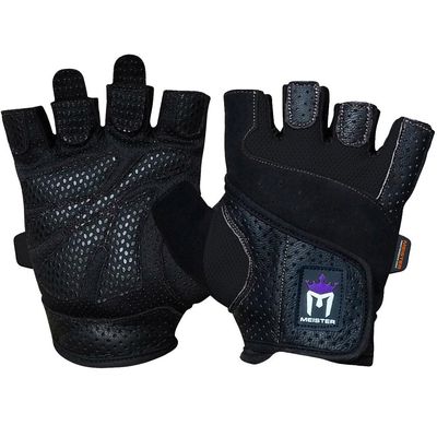 Meister Women's Fit Grip Weight Lifting Gloves w/Washable Amara Leather - Black - Large