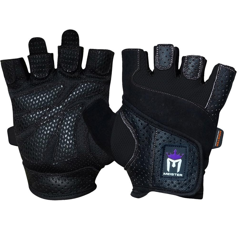Meister Women's Fit Grip Weight Lifting Gloves w/Washable Amara Leather - Black - Large