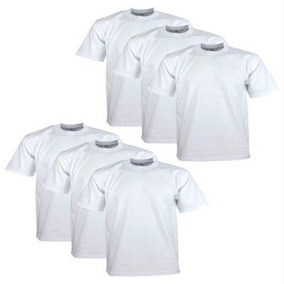 Pro Club Men's 6-Pack Heavyweight Cotton Short Sleeve Crew Neck T-Shirt, White, Large-Tall