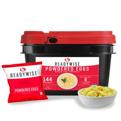 ReadyWise Emergency Food Supply - 144 Servings Freeze Dried Powdered Eggs Bucket, Protein Meals, Survival Food, Backpacking, Camping Essentials & Emergency Prepping Supplies, up to 10 Year Shelf Life