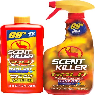 Wildlife Research Center Scent Killer Gold Spray & Refill  Hunting Scent Eliminator with Hunt Dry Technology  Odor Prevention & Maximum Performance After Drying  Deer (48 FL OZ)