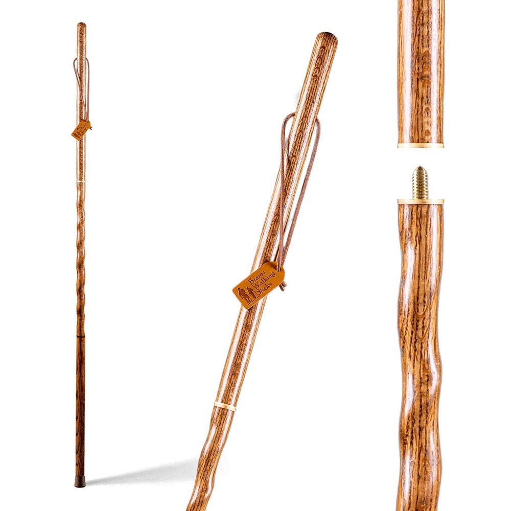 Brazos Handcrafted Wood Walking Stick, Twisted Oak, Traveler Style, for Men & Women, Made in the USA, Red, 55"