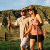 Brazos Handcrafted Wood Walking Stick, Twisted Oak, Hitchhiker Style Handle, for Men & Women, Made in the USA, Red, 58" view 2