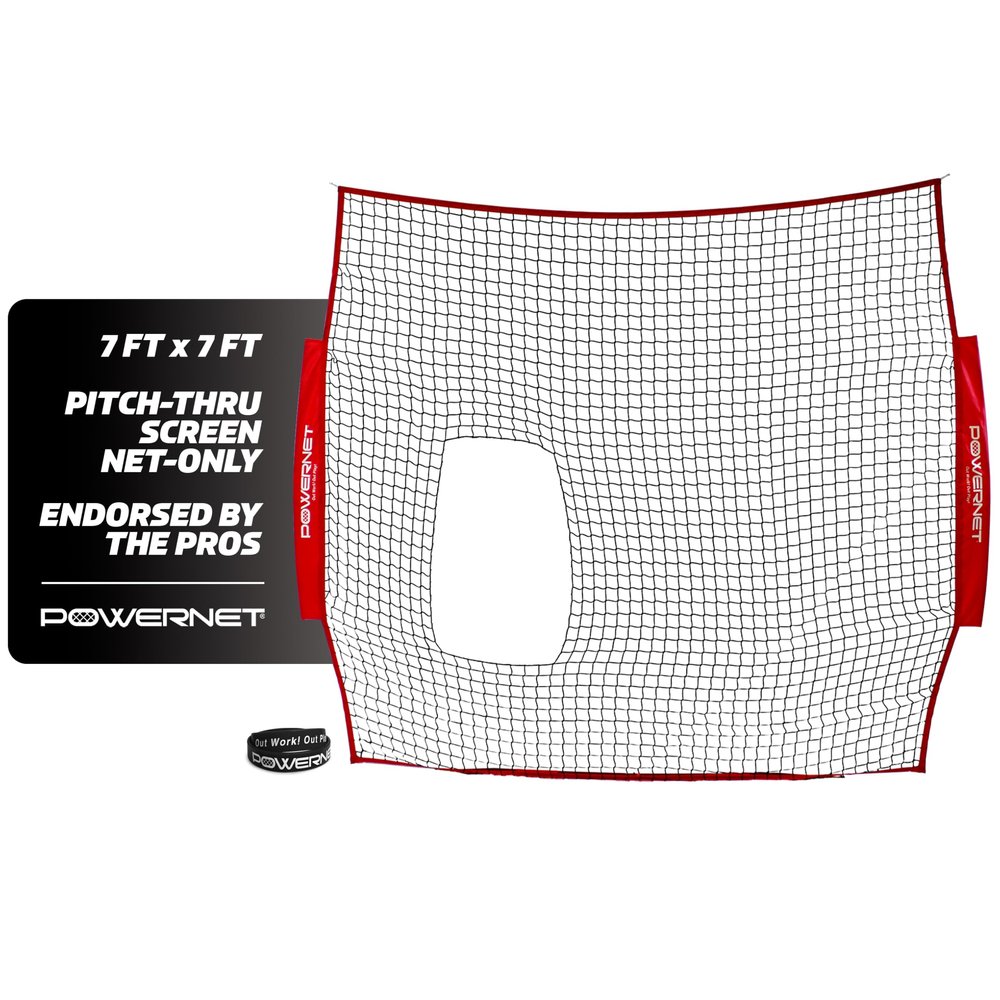 PowerNet 7x7 FT Pitch-Thru Protection Pitching Screen for Softball (NET ONLY), 49 Sq Ft Portable Pitching & Batting Practice Net, Open Area Allows Ball to Pass Through