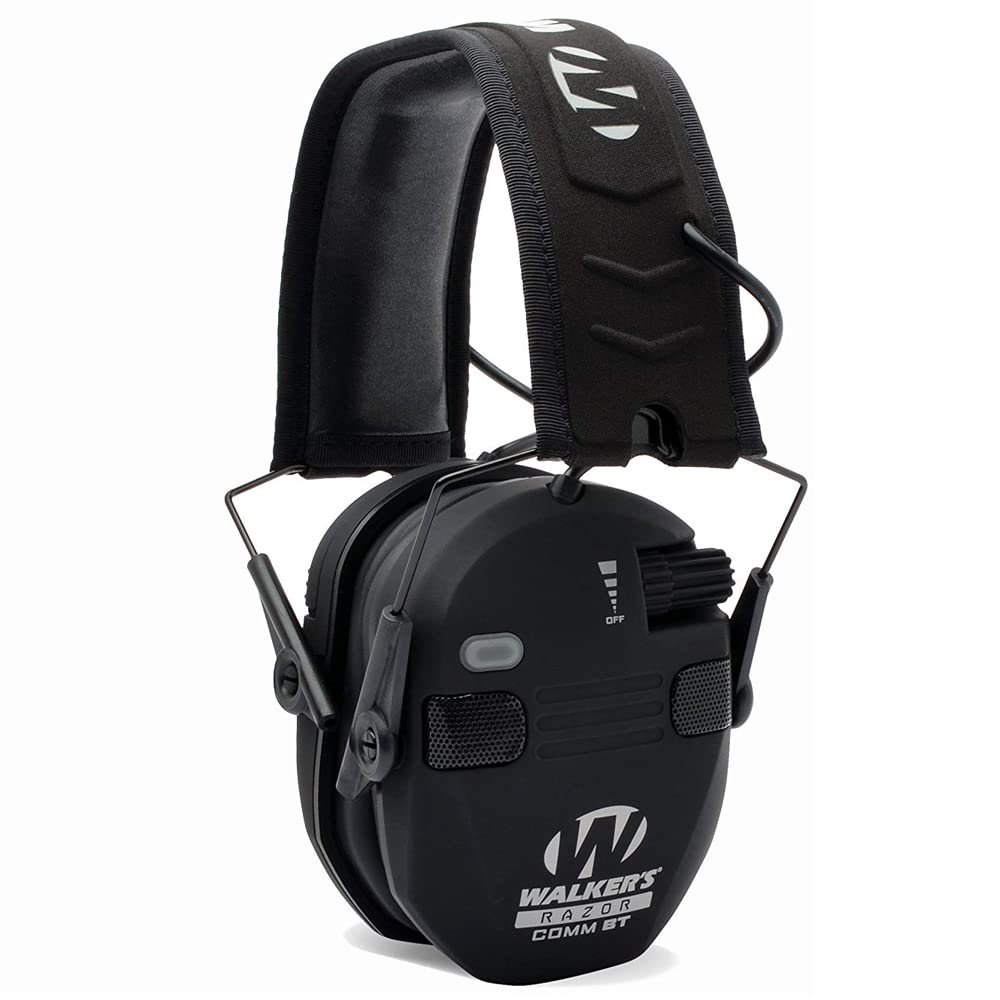 WALKER'S Razor Electronic Quad Muff w/ Bluetooth | 4 Mics 360-Degree Sound Capture 23dB NRR Hearing Protection Range Shooting Earmuffs w/ 2 AAA Batteries, Black