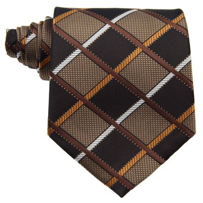 Geotae Zerun New Classic Striped Check Paisley JACQUARD WOVEN Silk Men's Tie Necktie (Check Brown/Black)
