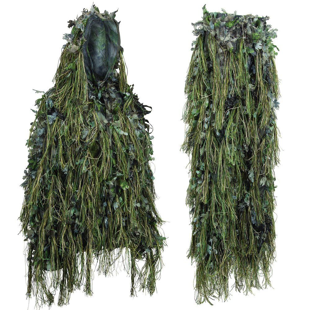 North Mountain Gear Hybrid Ghillie Suit For Men - Lightweight Hunting Airsoft Camouflage - Woodland Green - Medium/Large