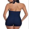 Century Star Women's Retro Halter Top Vintage Inspired Boy-Leg One Piece Ruched Monokinis Swimsuit Bathing Suits Beach Dark Blue 12-14 view 2