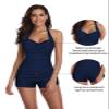 Century Star Women's Retro Halter Top Vintage Inspired Boy-Leg One Piece Ruched Monokinis Swimsuit Bathing Suits Beach Dark Blue 12-14 view 3