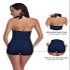 Century Star Women's Retro Halter Top Vintage Inspired Boy-Leg One Piece Ruched Monokinis Swimsuit Bathing Suits Beach Dark Blue 12-14 view 4