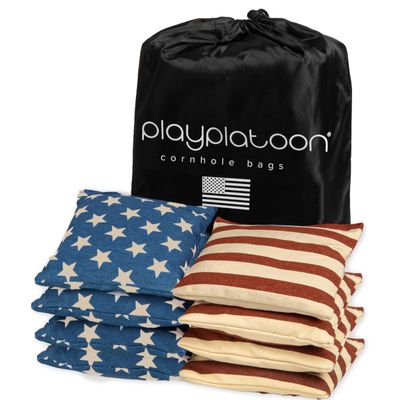 Play Platoon Weather Resistant Cornhole Bags Set of 8 - American Flag Corn Hole Bags (Stars & Stripes) - Outdoor Toss -Regulation Size & Weight