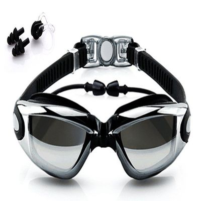 KXCFCYS Swimming Goggles with Earplug No Leaking Anti Fog UV Protection Adjustable Strap Adjustable for Men Women Youth Kids (Black)