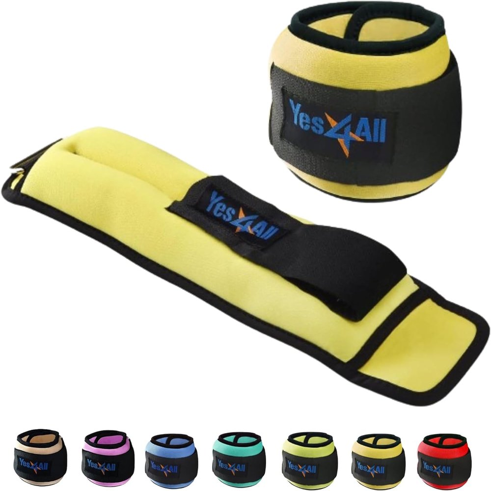 Yes4All Wrist & Ankle Weights Pair 1lb -10lbs for Women, Men Adjustable Strap - Walking, Jogging, Pilates, Gym Fitness Workout (4lb x2, Yellow)