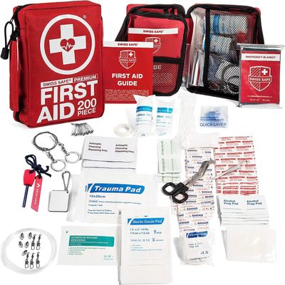 Swiss Safe 2-in-1 First Aid Kit for Car, Travel & Home, Businesses - Bonus Mini Kit for Medical Emergency Aid, Survival, Camping - 200 Pcs, Medium FAK