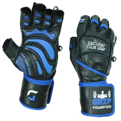Elite Leather Gym Gloves with Built in 2" Wide Wrist Wraps Grip & Design for Weightlifting Power Lifting Bodybuilding & Strength Training Workout Exercises (Blue, Large)