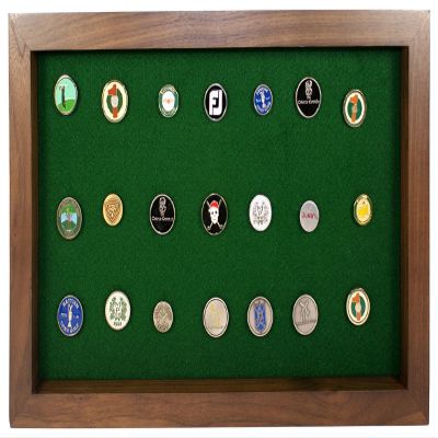 Eureka Golf Products Golf Ball Marker Display Case | Holds 40 Pegged or Non Pegged (Flat) Ball Markers | Walnut | Wall Mounted Wooden Case | Measures 15.5" W X 9.5" H