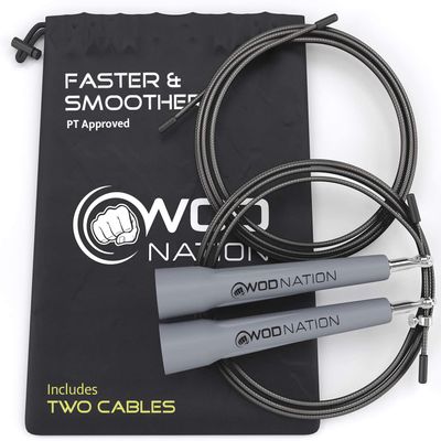 WOD Nation Adjustable Speed Jump Rope - Grey, Classic Speed Rope - Home Gym & Exercise Equipment for Fitness, Boxing, MMA & Cardio - Workout Equipment for Men, Women & Kids